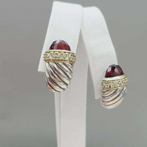 David Yurman Waverly Earrings Garnet, Diamonds & Gold