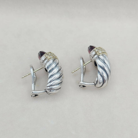  David Yurman Waverly Earrings Garnet, Diamonds & Gold