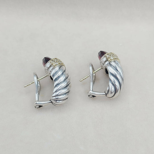  David Yurman Waverly Earrings Garnet, Diamonds & Gold