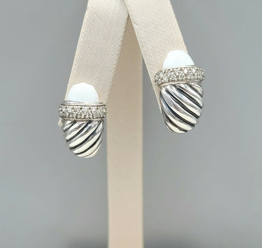  David Yurman Waverly Earrings White Agate & Diamonds