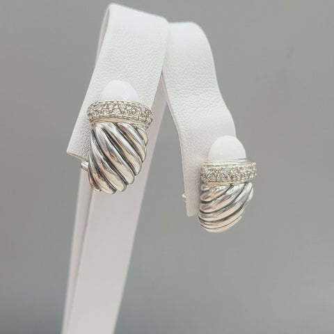  David Yurman Waverly Earrings White Agate & Diamonds