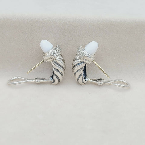  David Yurman Waverly Earrings White Agate & Diamonds