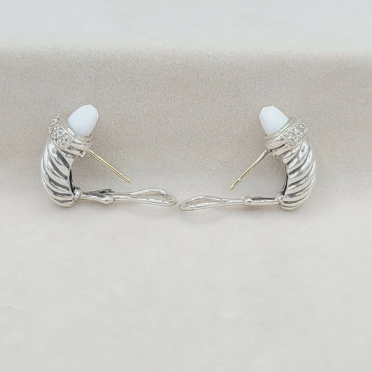  David Yurman Waverly Earrings White Agate & Diamonds