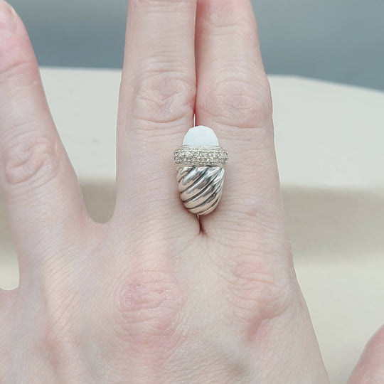  David Yurman Waverly Earrings White Agate & Diamonds