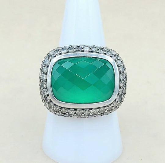 David Yurman Waverly Limited Ring – Green Onyx & Diamonds