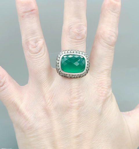  David Yurman Waverly Limited Ring – Green Onyx & Diamonds