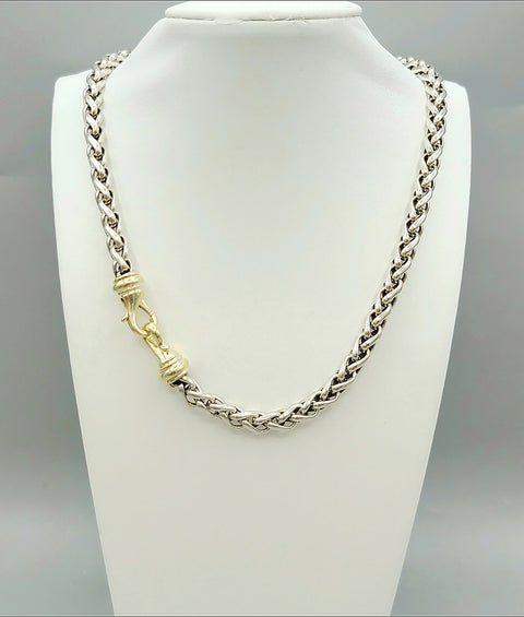  David Yurman Wheat Chain Necklace 6mm Gold Buckle 16"