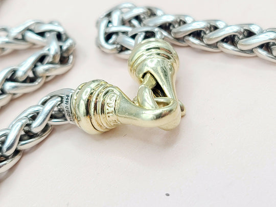  David Yurman Wheat Chain Necklace 6mm Gold Buckle 16"