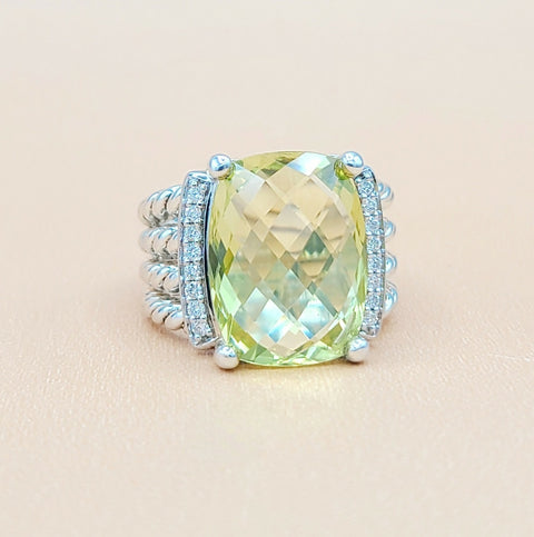  David Yurman Wheaton Ring – 16×12 Lemon Citrine & Diamonds