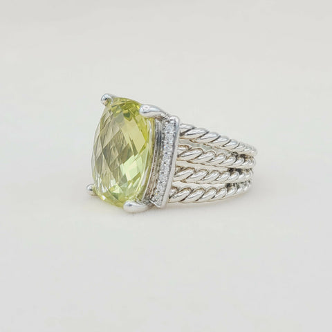  David Yurman Wheaton Ring – 16×12 Lemon Citrine & Diamonds
