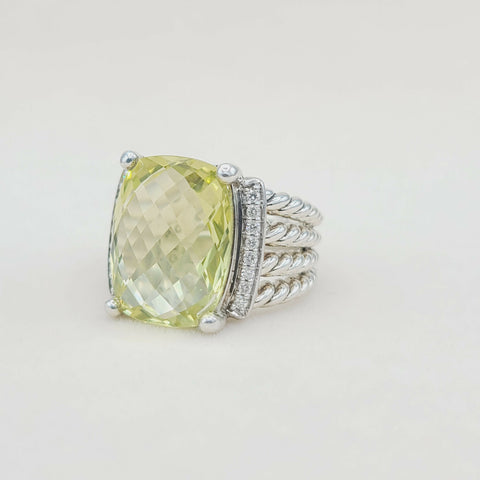  David Yurman Wheaton Ring – 16×12 Lemon Citrine & Diamonds