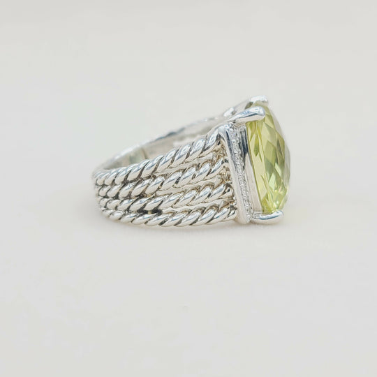  David Yurman Wheaton Ring – 16×12 Lemon Citrine & Diamonds