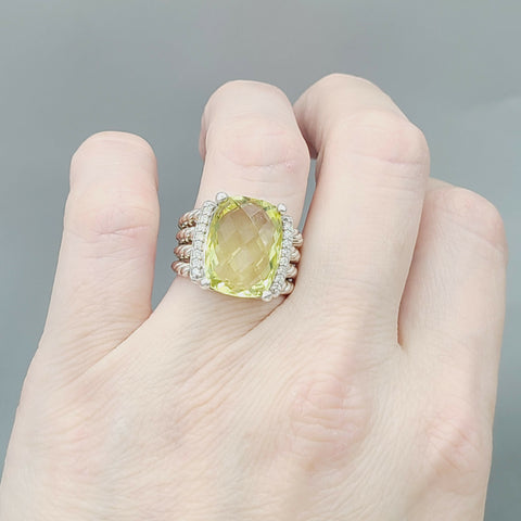  David Yurman Wheaton Ring – 16×12 Lemon Citrine & Diamonds