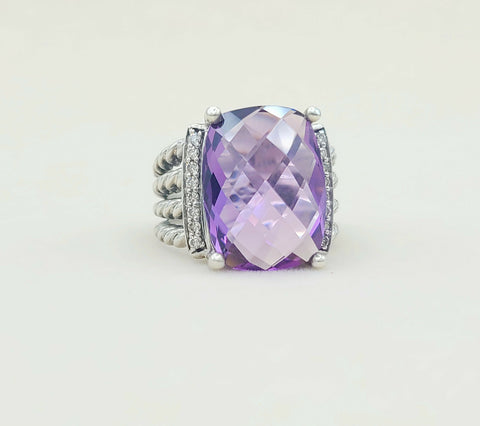  David Yurman Wheaton Ring 16x12 Amethyst & Diamonds