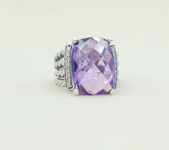  David Yurman Wheaton Ring 16x12 Amethyst & Diamonds