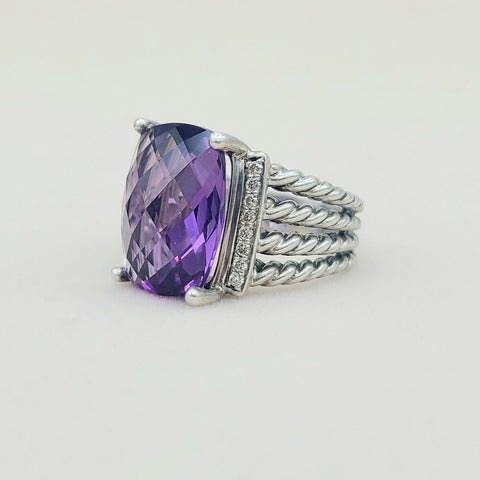  David Yurman Wheaton Ring 16x12 Amethyst & Diamonds