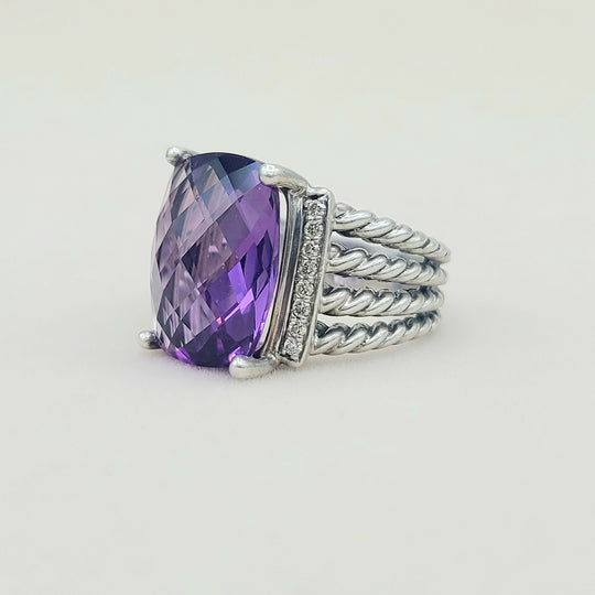  David Yurman Wheaton Ring 16x12 Amethyst & Diamonds