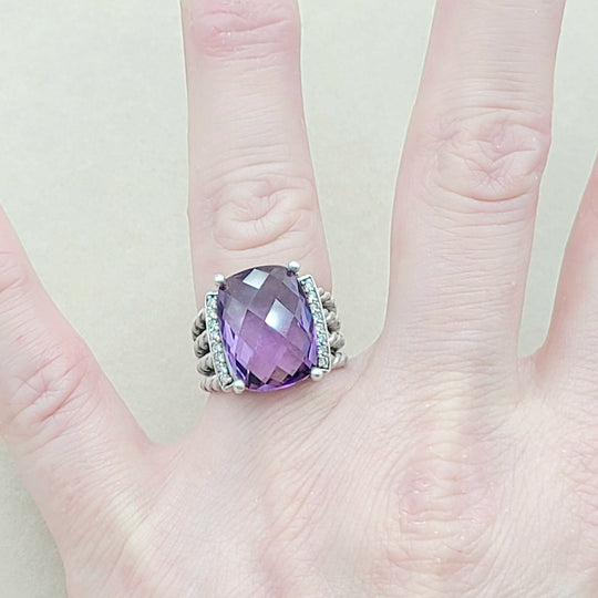  David Yurman Wheaton Ring 16x12 Amethyst & Diamonds