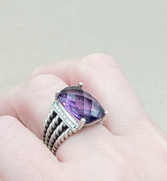  David Yurman Wheaton Ring 16x12 Amethyst & Diamonds