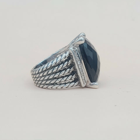  David Yurman Wheaton Ring 20x15 Black Onyx & Diamonds