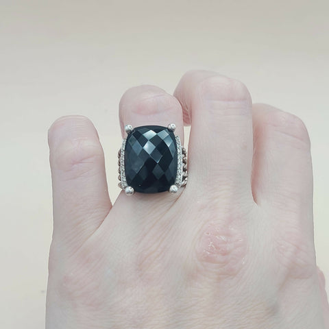  David Yurman Wheaton Ring 20x15 Black Onyx & Diamonds