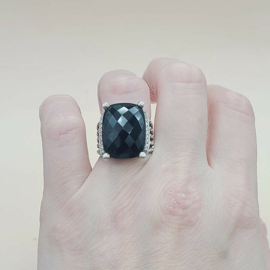  David Yurman Wheaton Ring 20x15 Black Onyx & Diamonds