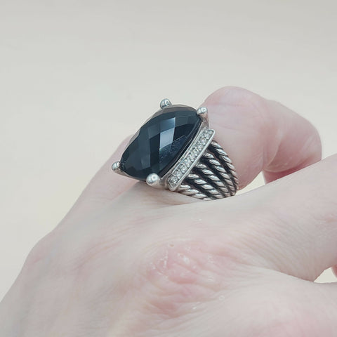  David Yurman Wheaton Ring 20x15 Black Onyx & Diamonds