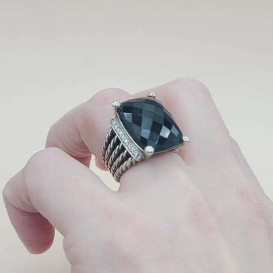  David Yurman Wheaton Ring 20x15 Black Onyx & Diamonds