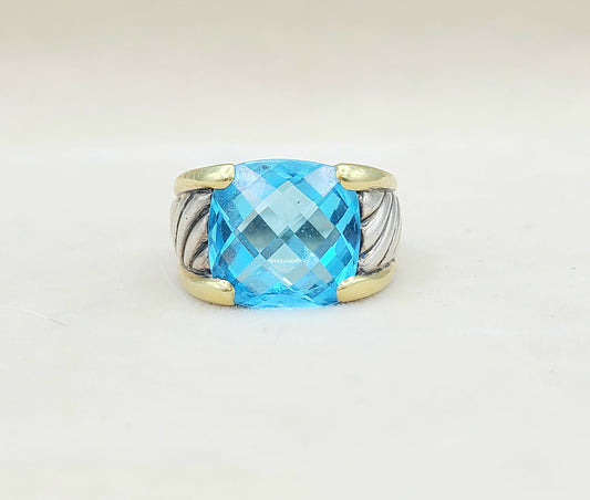 David Yurman Wide Sculpted Cable Ring With Blue Topaz