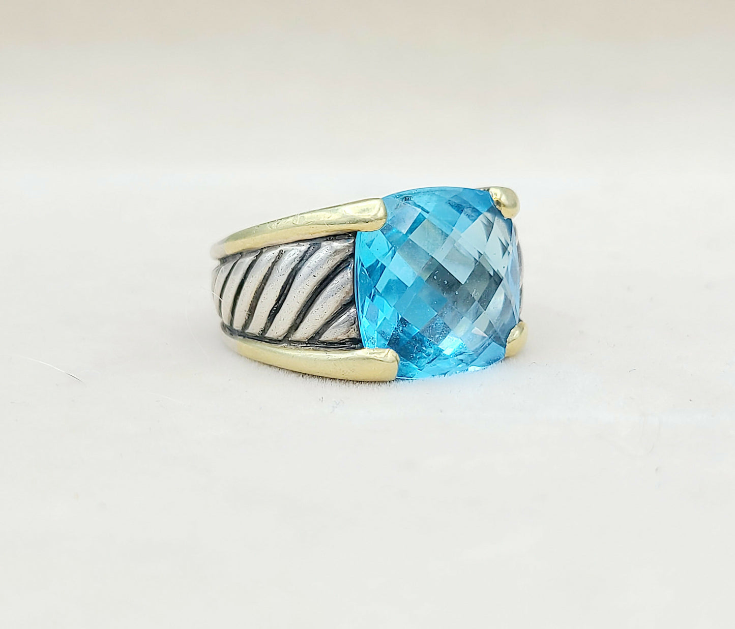 David Yurman Wide Sculpted Cable Ring Blue Topaz  AYW Luxury #