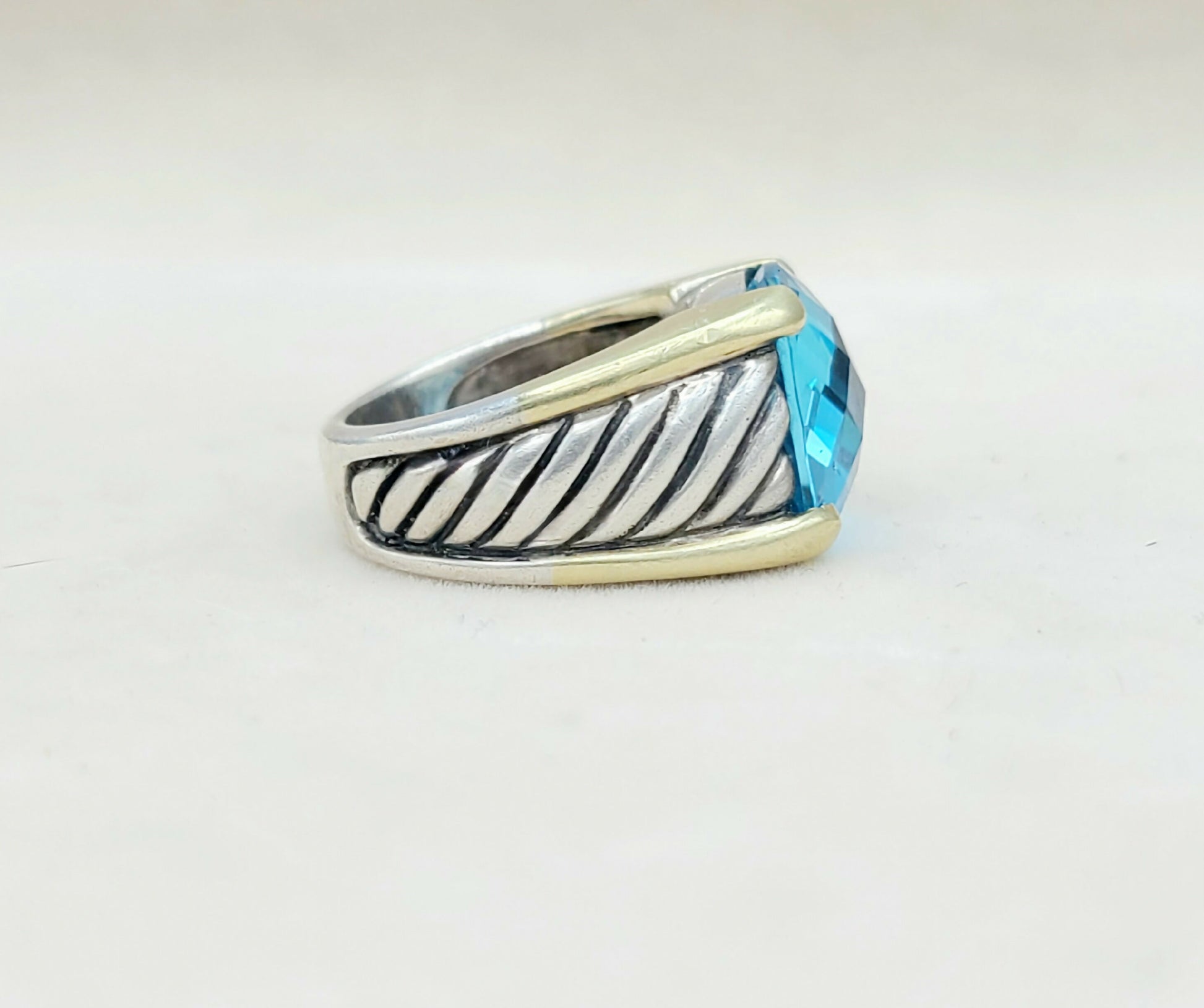 David Yurman Wide Sculpted Cable Ring Blue Topaz  AYW Luxury #