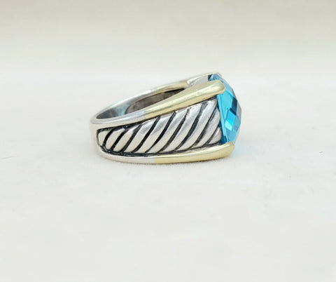  David Yurman Wide Sculpted Cable Ring Blue Topaz