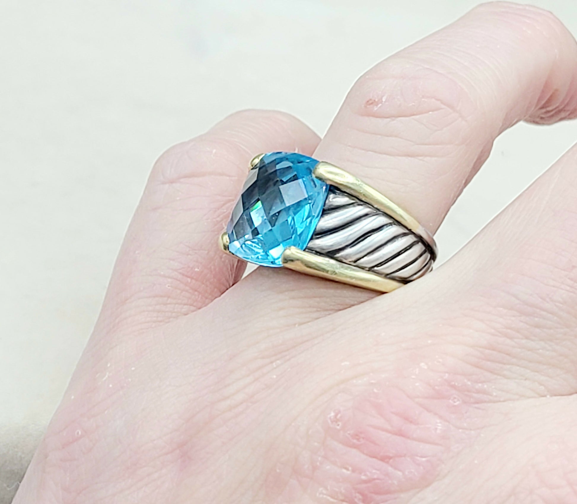 David Yurman Wide Sculpted Cable Ring Blue Topaz  AYW Luxury #