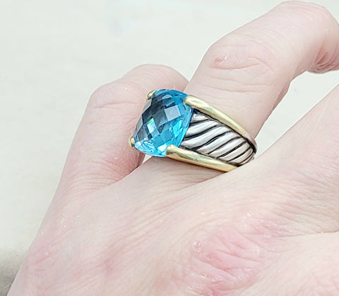  David Yurman Wide Sculpted Cable Ring Blue Topaz