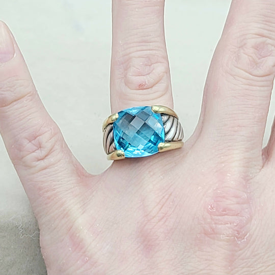  David Yurman Wide Sculpted Cable Ring Blue Topaz