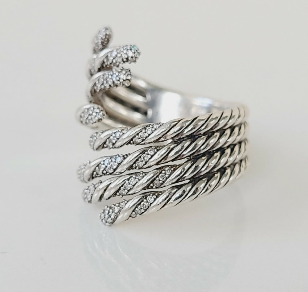David Yurman Willow Open Four Row Ring With Diamonds