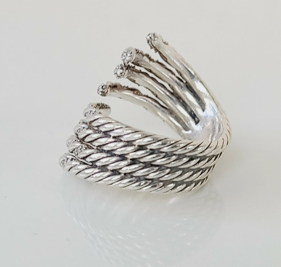 David Yurman Willow Open Four Row Ring With Diamonds