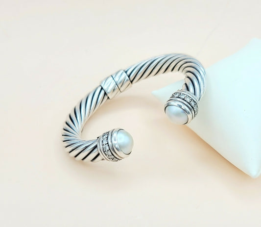 David Yurman 10mm Bracelet With Pearl and Diamonds