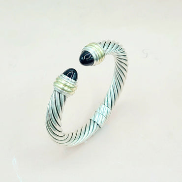 David Yurman 10mm Cable Bracelet With Black Onyx and Gold