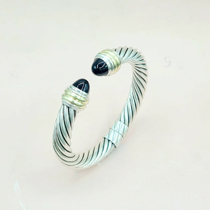 David Yurman 10mm Cable Bracelet With Black Onyx and Gold
