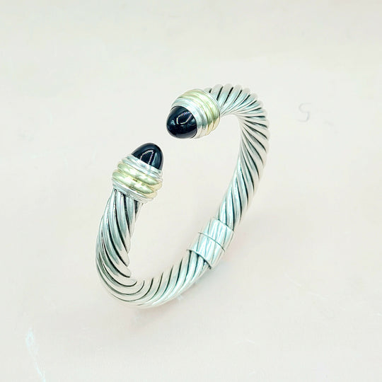 David Yurman 10mm Cable Bracelet With Black Onyx and Gold
