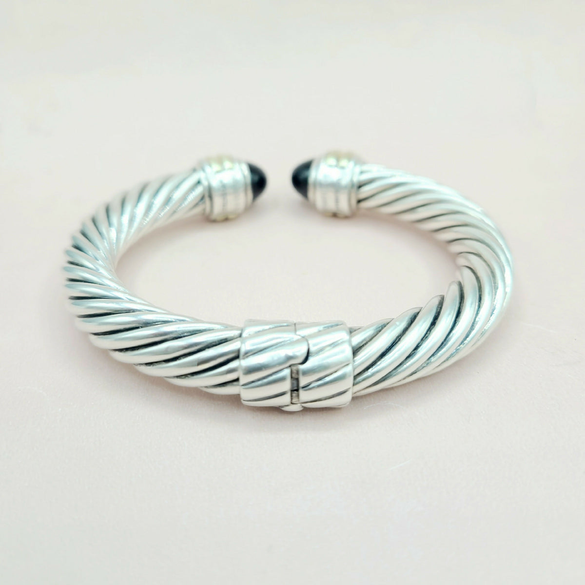 side view David Yurman 10mm Cable Bracelet With Black Onyx and Gold