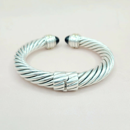 side view David Yurman 10mm Cable Bracelet With Black Onyx and Gold