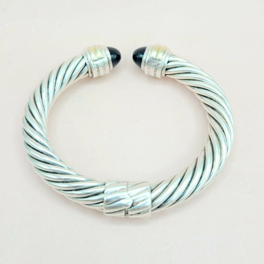 side view David Yurman 10mm Cable Bracelet With Black Onyx and Gold