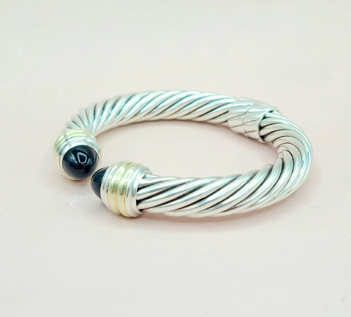 side view David Yurman 10mm Cable Bracelet With Black Onyx and Gold