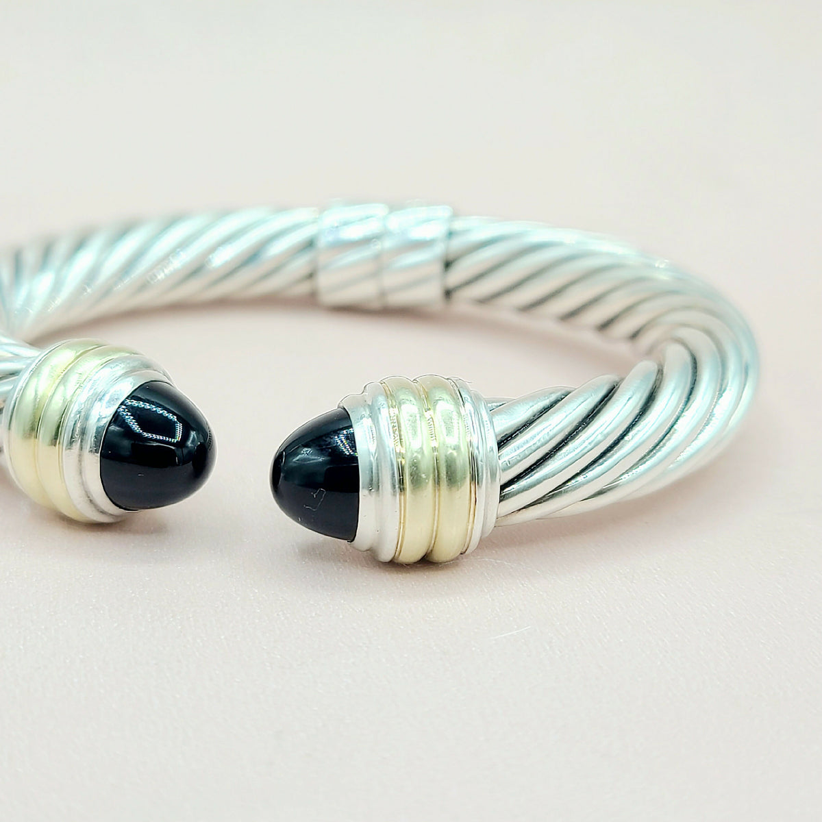side view David Yurman 10mm Cable Bracelet With Black Onyx and Gold