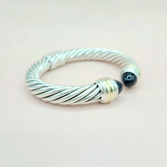 side view David Yurman 10mm Cable Bracelet With Black Onyx and Gold