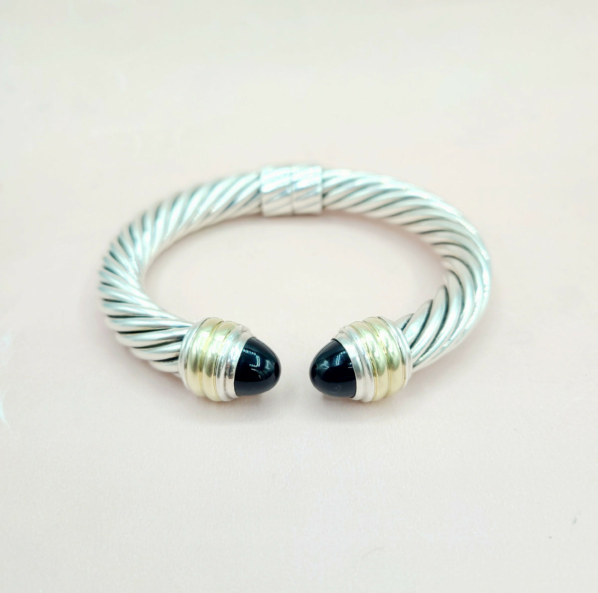 David Yurman 10mm Cable Bracelet With Black Onyx and Gold