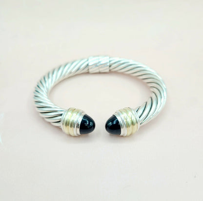 David Yurman 10mm Cable Bracelet With Black Onyx and Gold