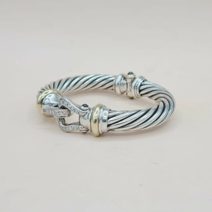 David Yurman 10mm Cable Buckle Bracelet With Diamonds Gold and Garnet